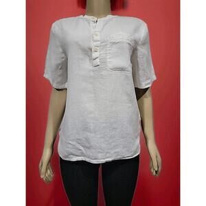 Esby Womens Top Tunic Blouse Size S White Linen Buttons & Pocket Short Sleeve #C